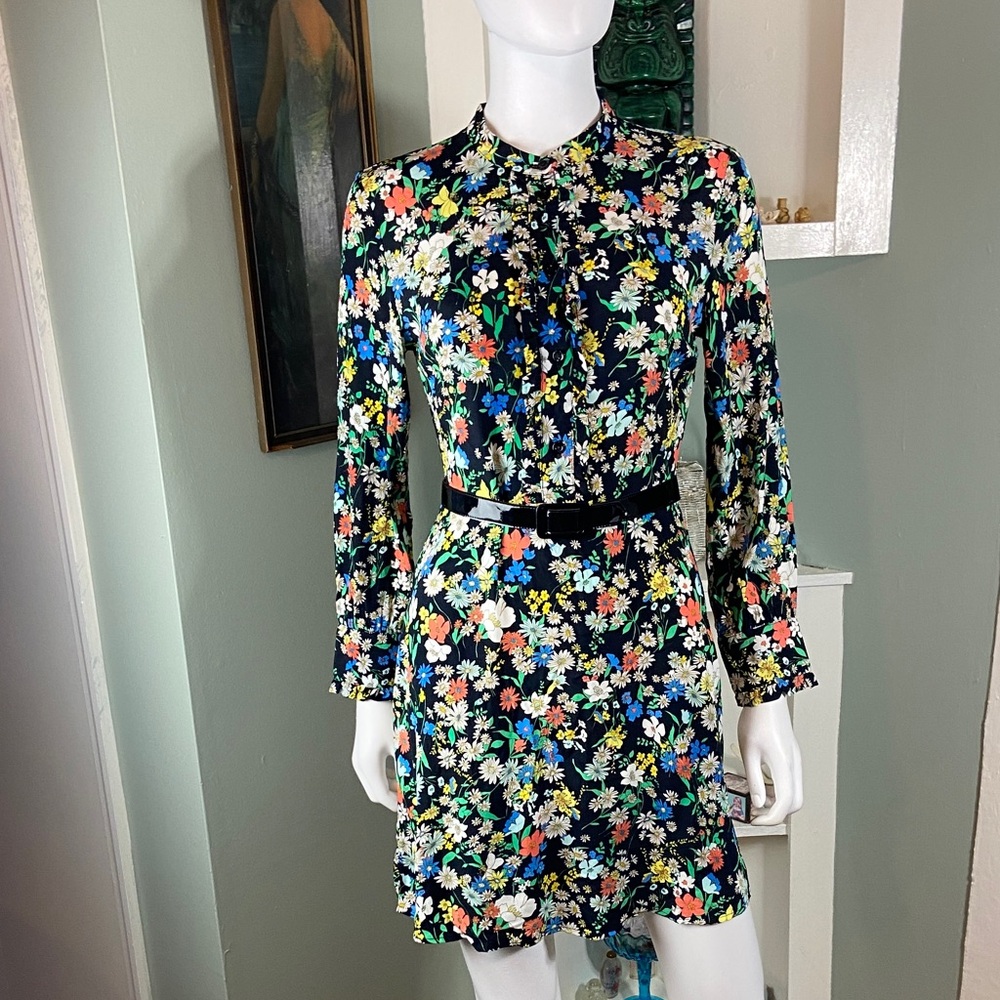 TopShop Floral Long Sleeve Mini Dress size 2 XS Ruffle XSmall ditsy top shop